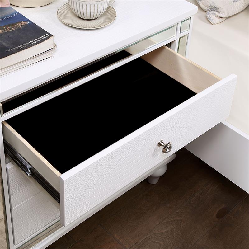 Bowery Hill 2-Drawer Solid Wood Nightstand in White with Mirror Trim