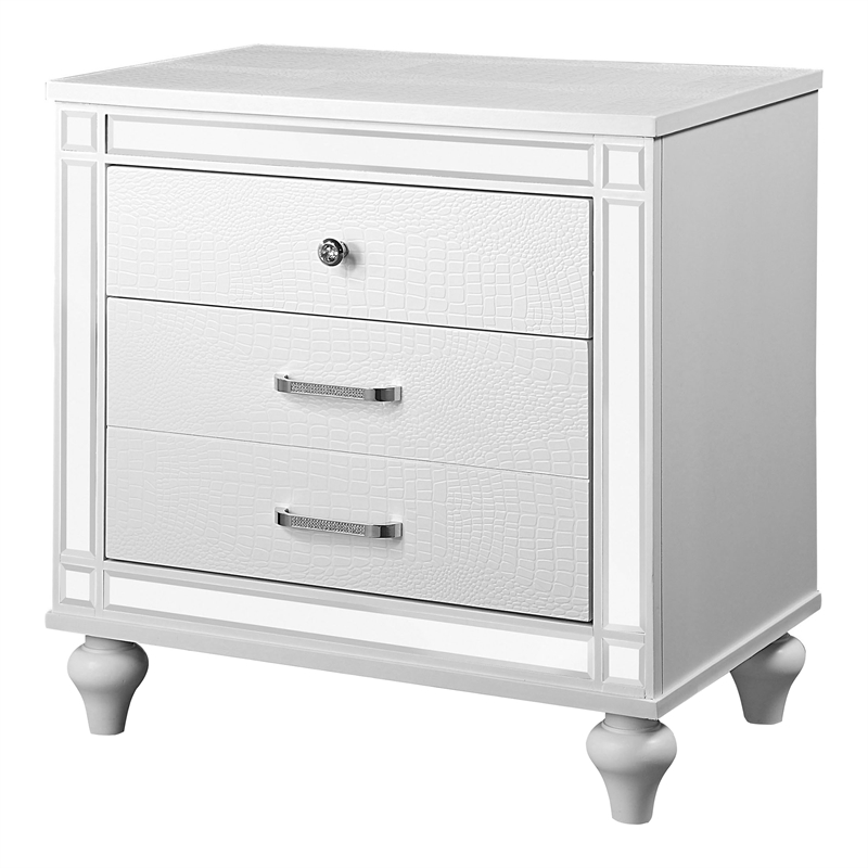 Bowery Hill 2-Drawer Solid Wood Nightstand in White with Mirror Trim