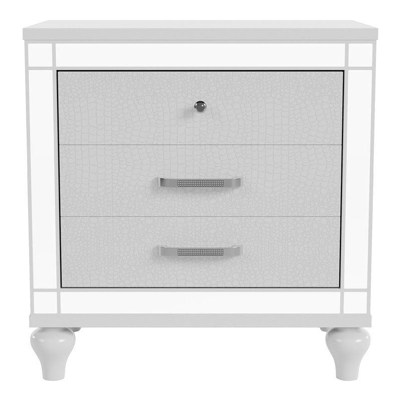 Bowery Hill 2-Drawer Solid Wood Nightstand in White with Mirror Trim