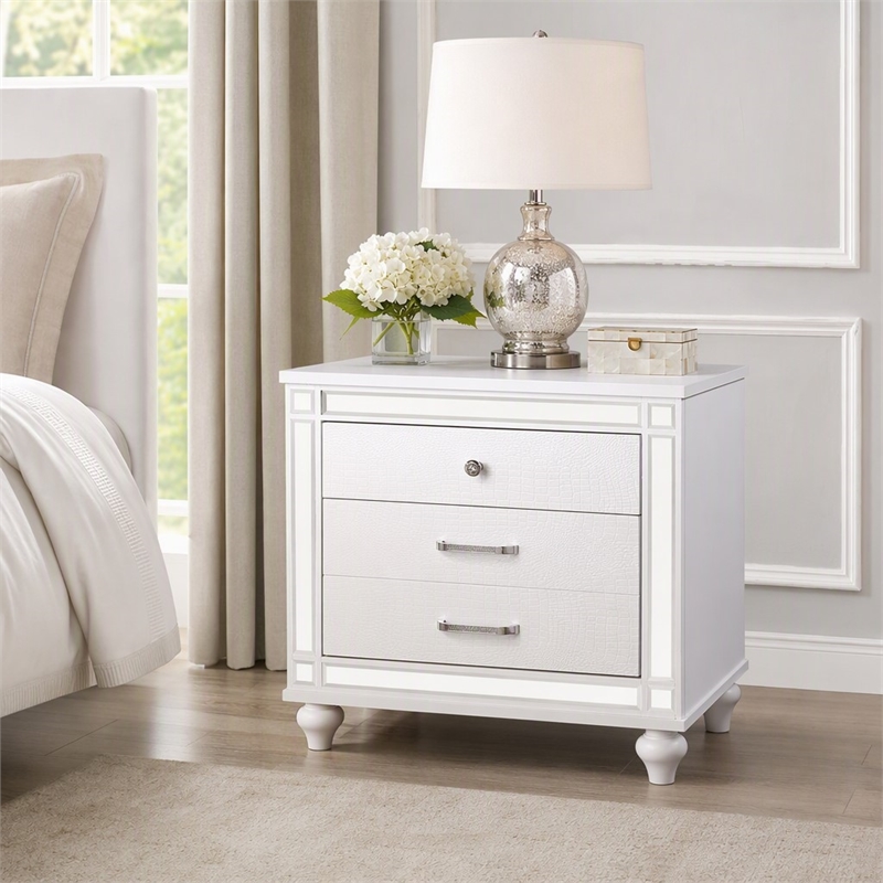 Bowery Hill 2-Drawer Solid Wood Nightstand in White with Mirror Trim