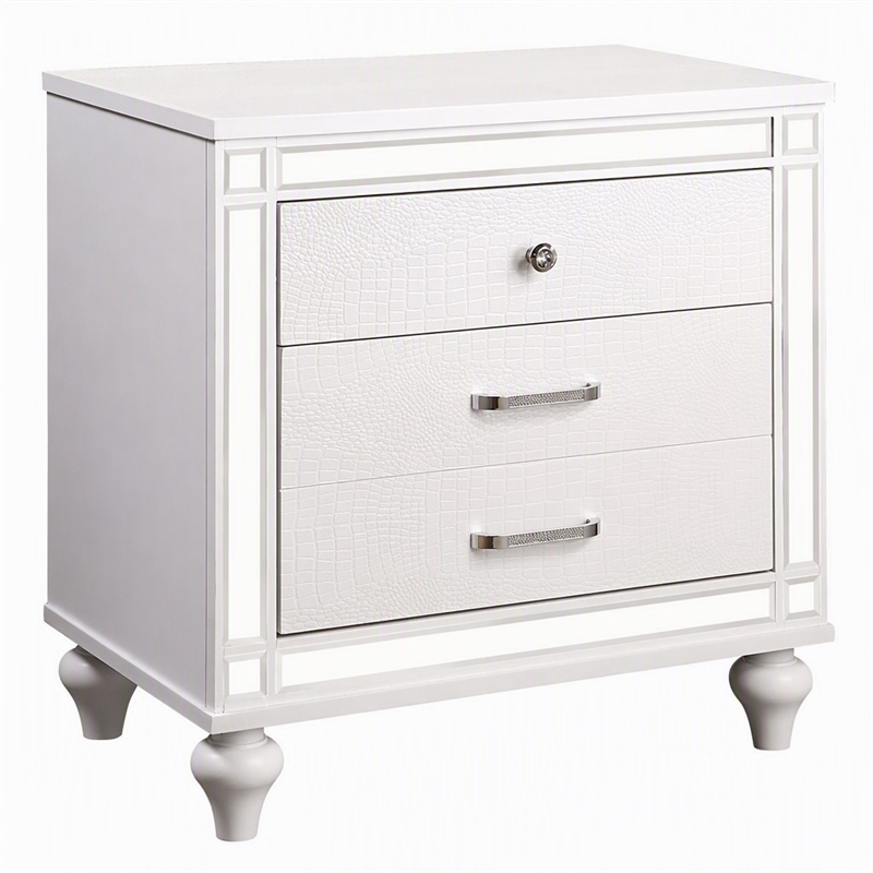 Bowery Hill 2-Drawer Solid Wood Nightstand in White with Mirror Trim