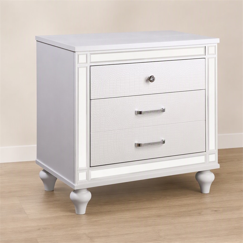 Bowery Hill 2-Drawer Solid Wood Nightstand in White with Mirror Trim