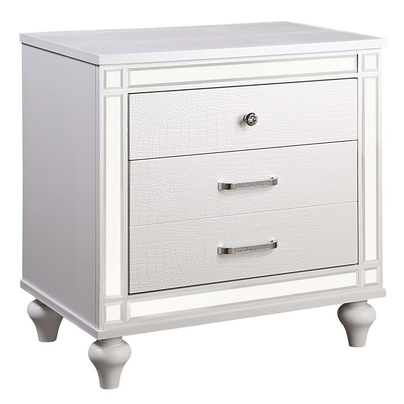 Bowery Hill 2-Drawer Solid Wood Nightstand in White with Mirror Trim