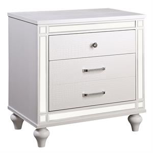 Bowery Hill 2-Drawer Solid Wood Nightstand in White with Mirror Trim