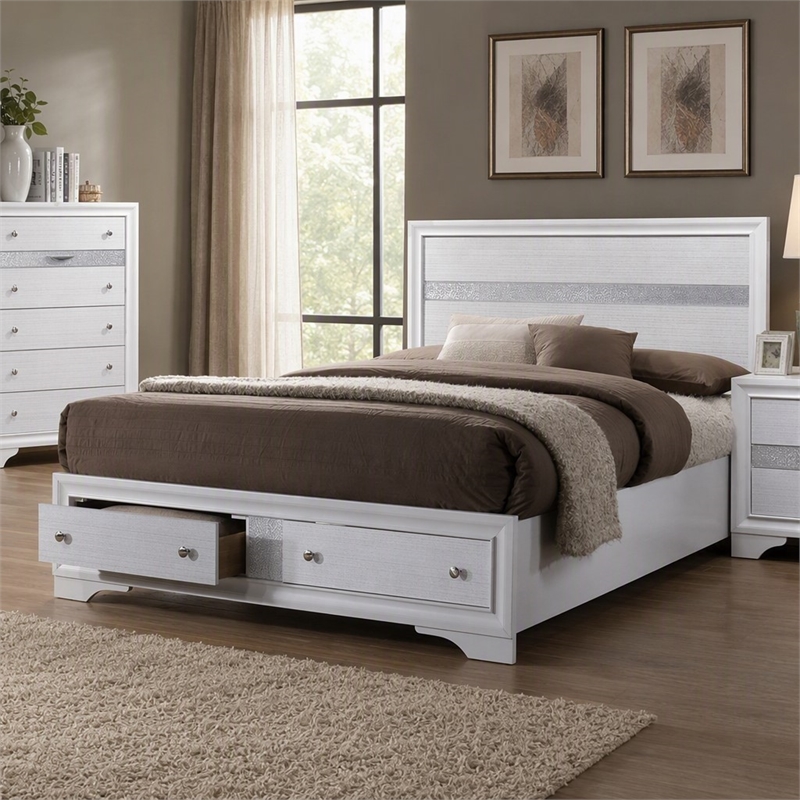 Bowery Hill Full Solid Wood Bed with Storage Drawers in White