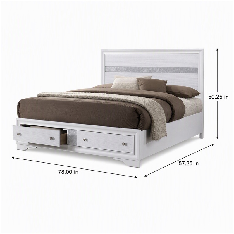 Bowery Hill Full Solid Wood Bed with Storage Drawers in White