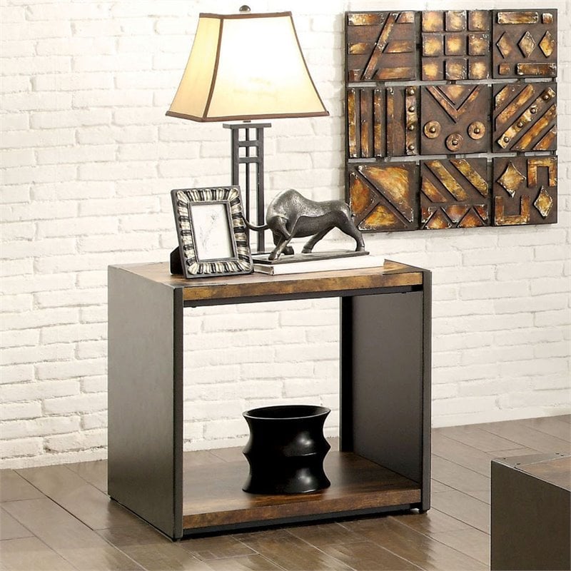 Bowery Hill Transitional Wood End Table with 1 Shelf in Matte Black
