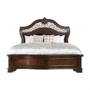 Bowery Hill Queen Panel Bed in Brown Cherry Wood Finish