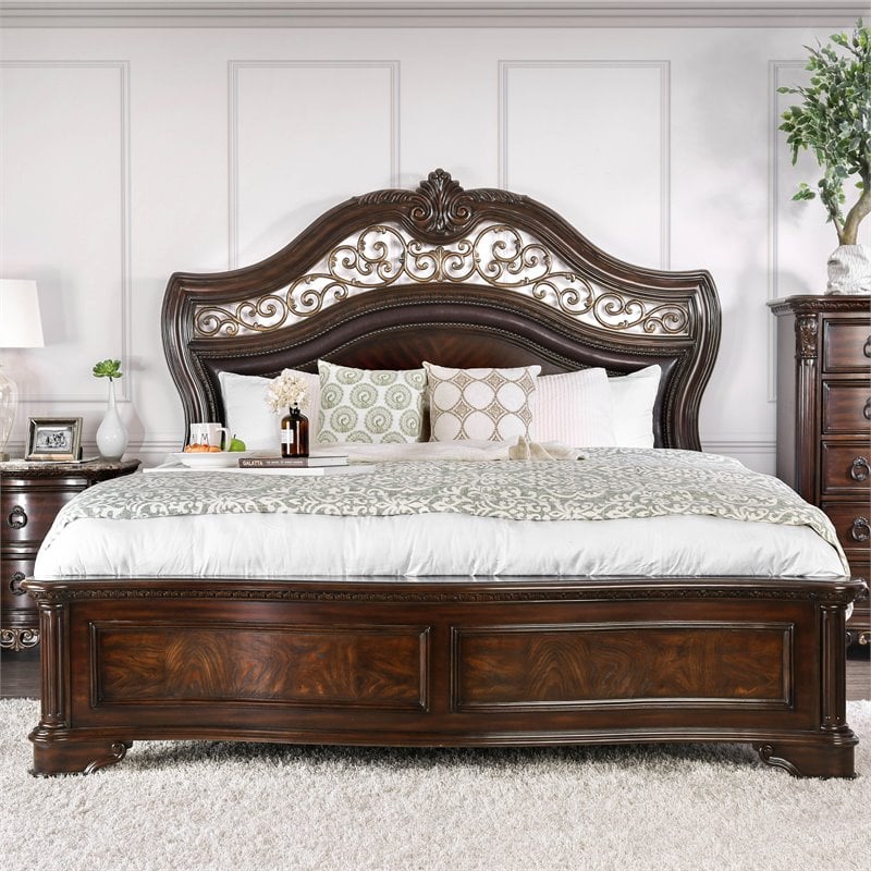 Bowery Hill Queen Panel Bed in Brown Cherry Wood Finish