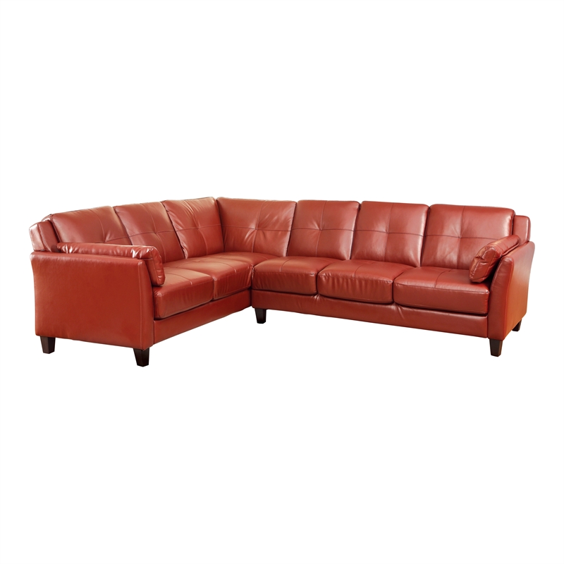 Bowery Hill Faux Leather L-shaped Sectional Sofa in Red