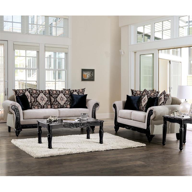 Bowery Hill Traditional Chenille Upholstered Sofa with Wood Legs in Light Brown