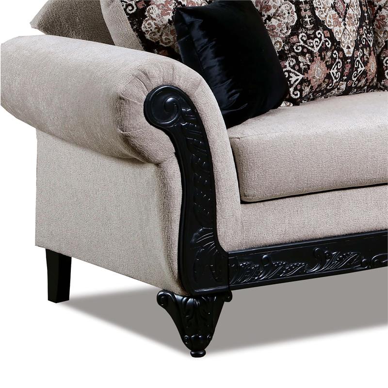 Bowery Hill Traditional Chenille Upholstered Sofa with Wood Legs in Light Brown