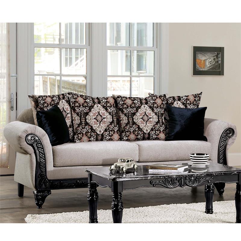 Bowery Hill Traditional Chenille Upholstered Sofa with Wood Legs in Light Brown