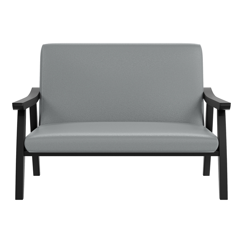 Bowery Hill Light Gray Faux Leather Loveseat Bench with Angled Legs