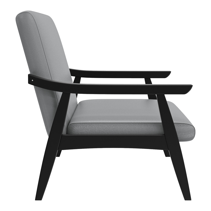 Bowery Hill Light Gray Faux Leather Loveseat Bench with Angled Legs