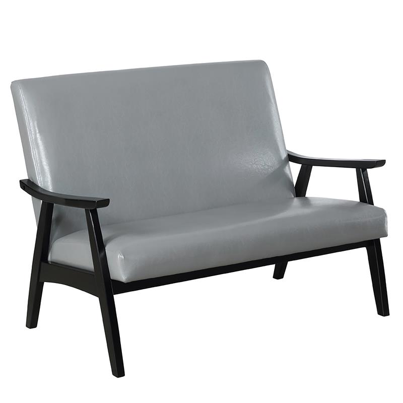 Bowery Hill Light Gray Faux Leather Loveseat Bench with Angled Legs