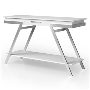 Bowery Hill Contemporary Wood Sofa Table with Drawer and Chrome Legs in White