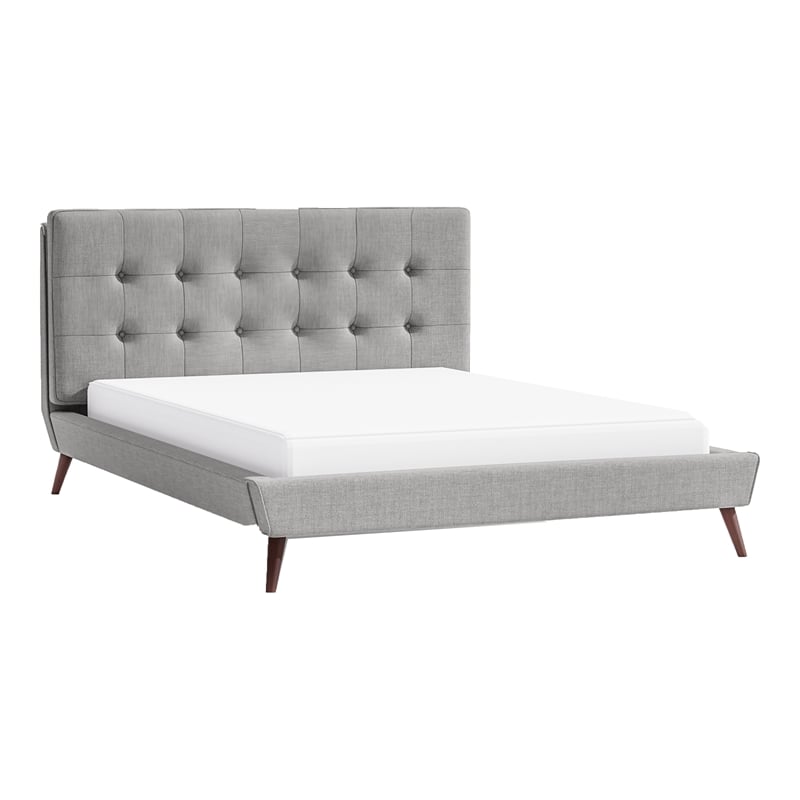 Bowery Hill Mid-century Modern Fabric Tufted Cal King Bed in Gray