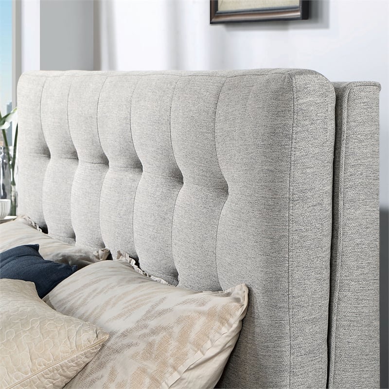 Bowery Hill Mid-century Modern Fabric Tufted Queen Bed in Gray