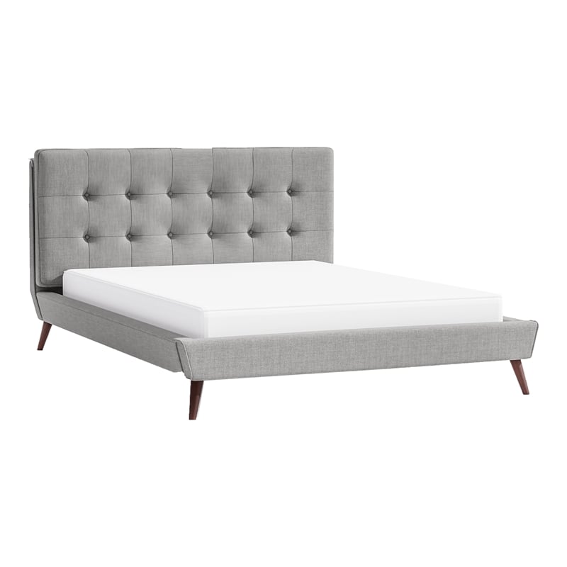 Bowery Hill Mid-century Modern Fabric Tufted Queen Bed in Gray