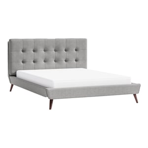 Bowery Hill Mid-century Modern Fabric Tufted Queen Bed in Gray