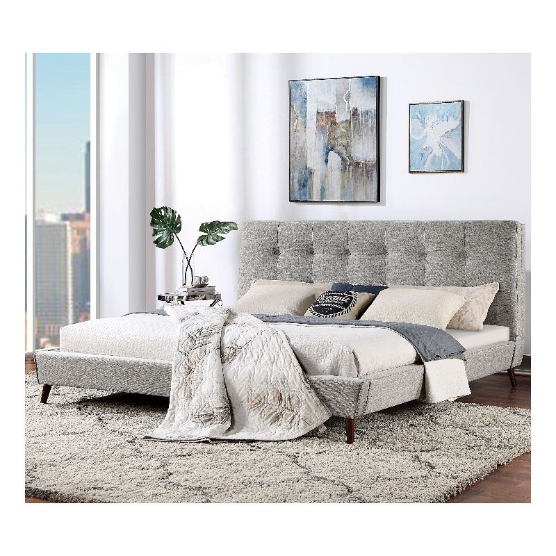Bowery Hill Mid-century Modern Fabric Tufted Queen Bed in Gray