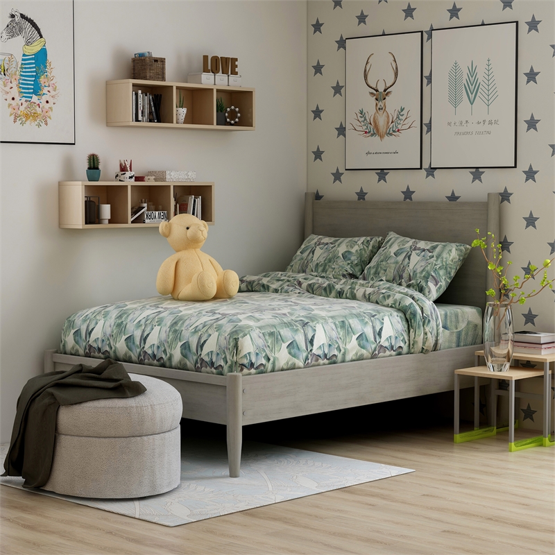 Bowery Hill Solid Wood Full Platform Bed in Gray with Turned Legs