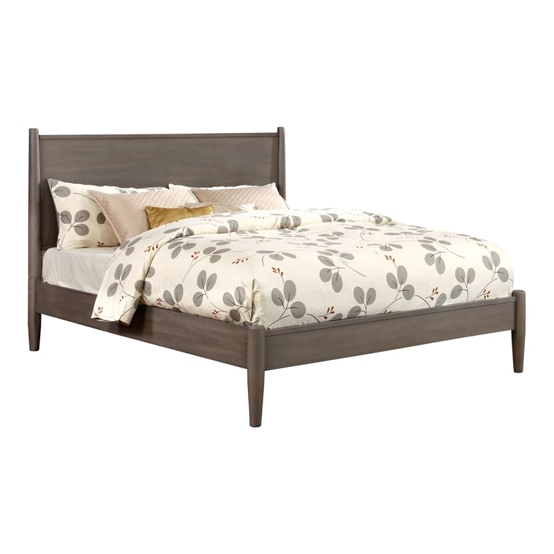 Bowery Hill Solid Wood Full Platform Bed in Gray with Turned Legs