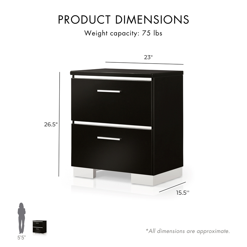 Bowery Hill Contemporary 3-Piece Black Wood Bedroom Set - Queen + Nightstands