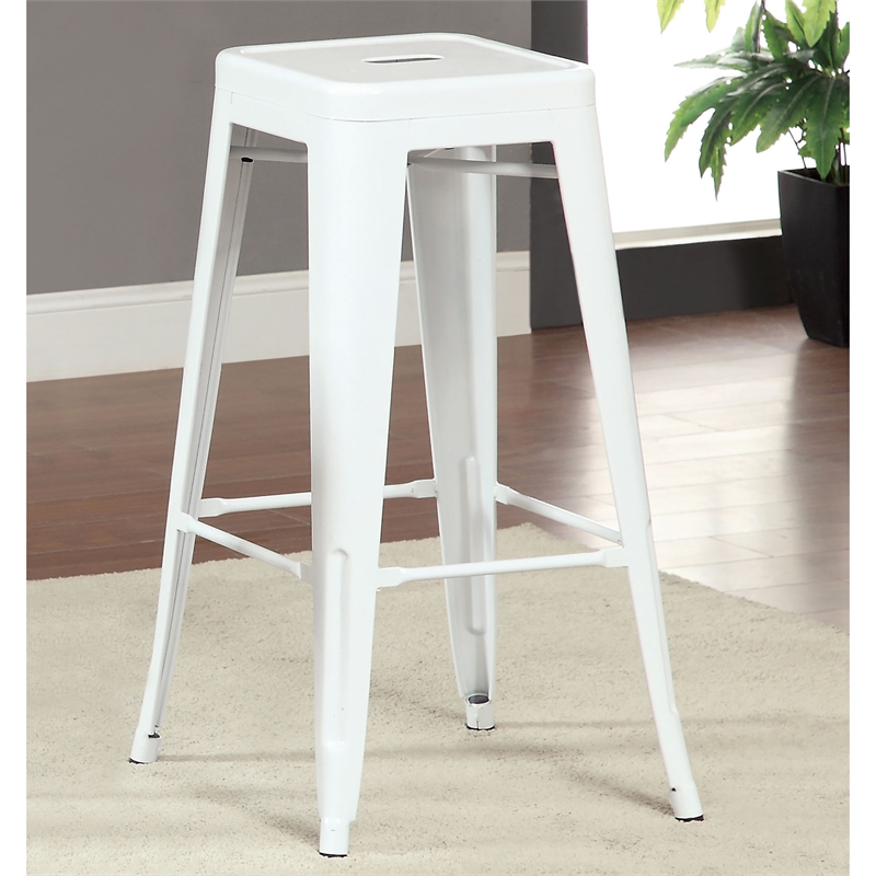 Bowery Hill Metal Bar Stool Set of 2 with White Finish 30 in Height