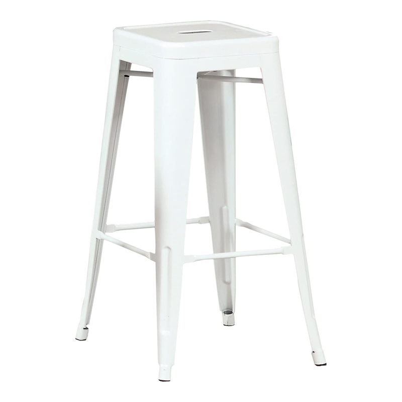 Bowery Hill Metal Bar Stool Set of 2 with White Finish 30 in Height