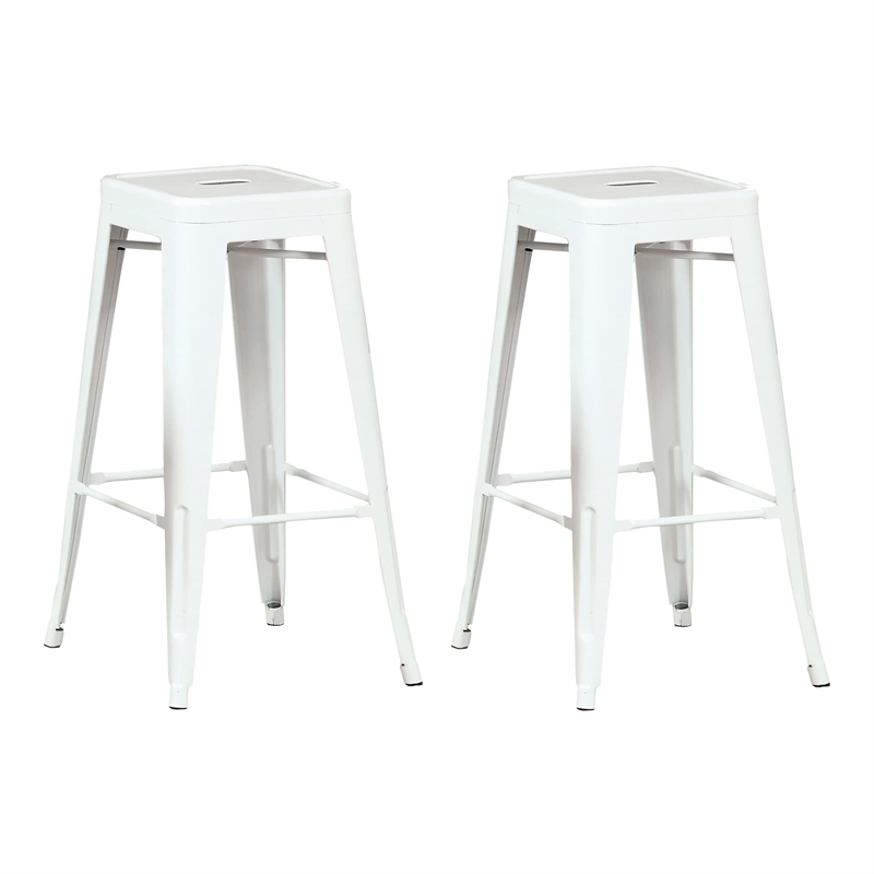 Bowery Hill Metal Bar Stool Set of 2 with White Finish 30 in Height
