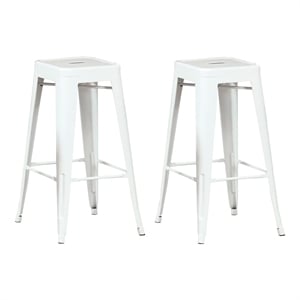 Bowery Hill Metal Bar Stool Set of 2 with White Finish 30 in Height
