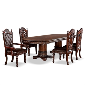 Bowery Hill Traditional Wood Dining Table in Brown Cherry with Carved Accents