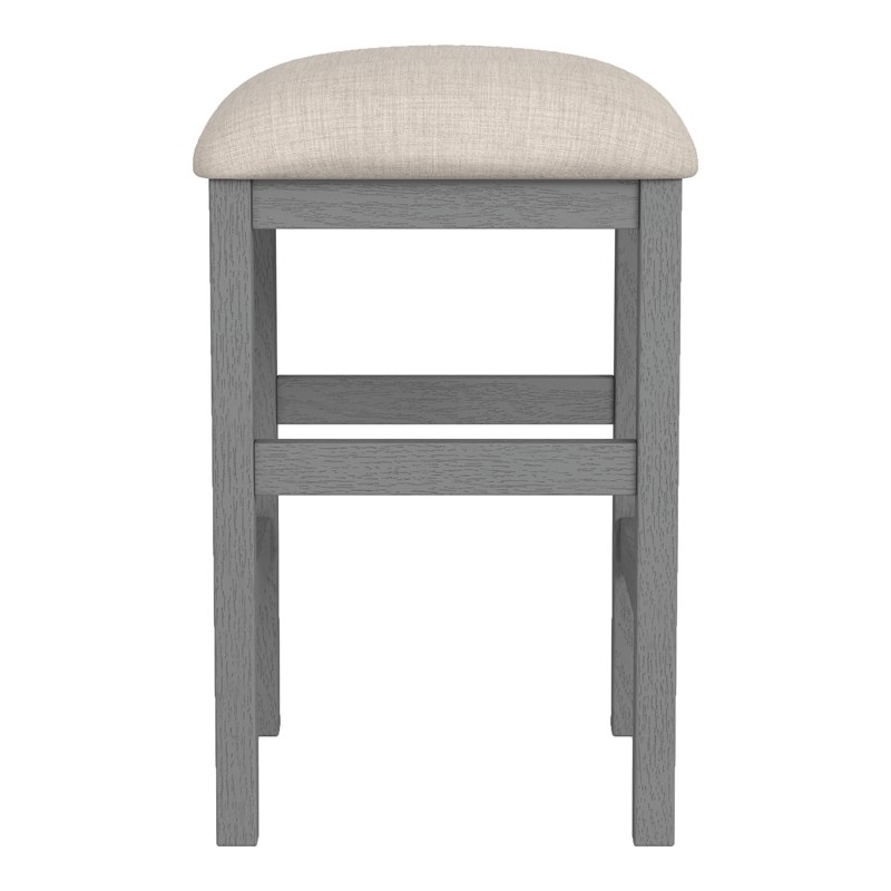 Bowery Hill Set of 2 Wood Counter Height Stools with Gray Linen Seats