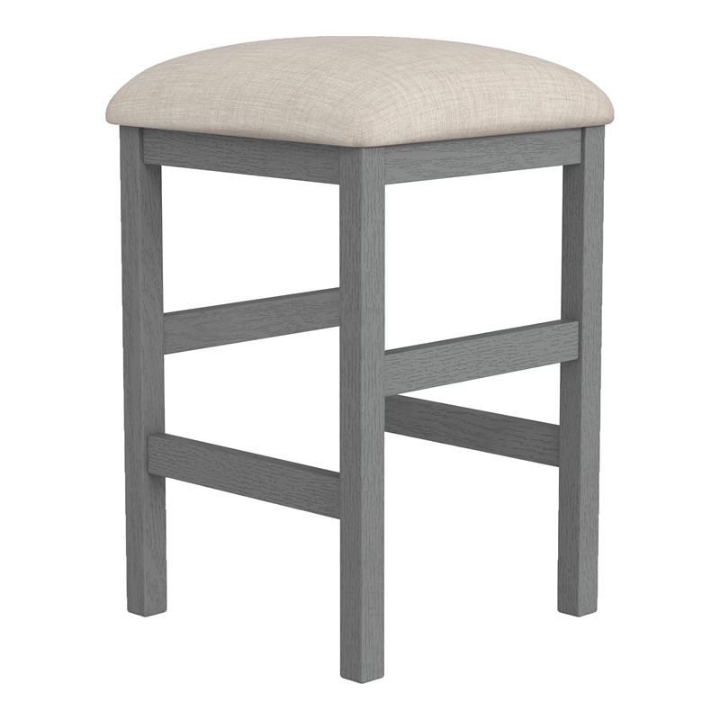 Bowery Hill Set of 2 Wood Counter Height Stools with Gray Linen Seats