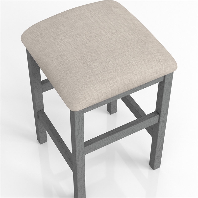 Bowery Hill Set of 2 Wood Counter Height Stools with Gray Linen Seats
