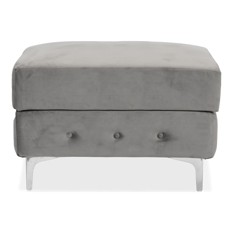 Bowery Hill Transitional Fabric Tufted Gray Ottoman with Chrome Legs