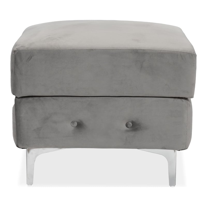 Bowery Hill Transitional Fabric Tufted Gray Ottoman with Chrome Legs