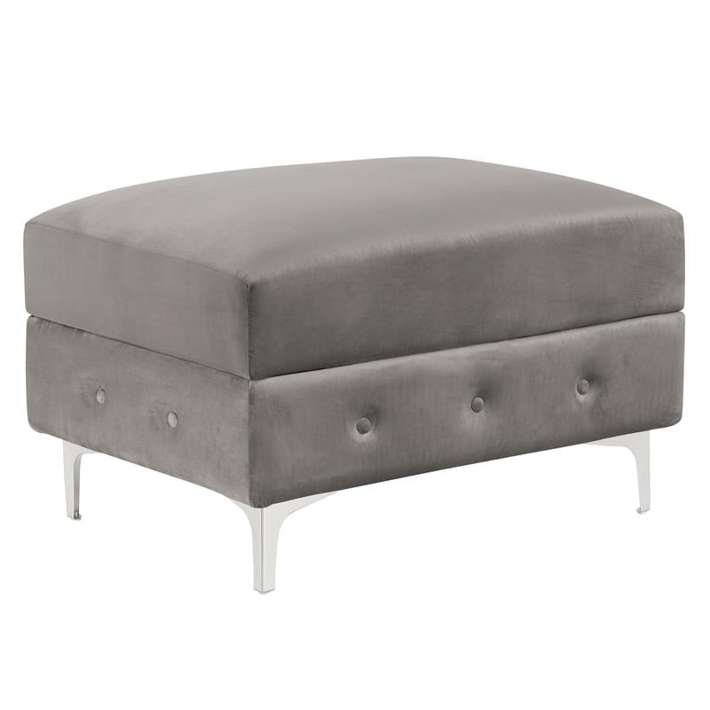 Bowery Hill Transitional Fabric Tufted Gray Ottoman with Chrome Legs