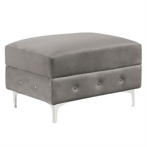 Bowery Hill Transitional Fabric Tufted Gray Ottoman with Chrome Legs