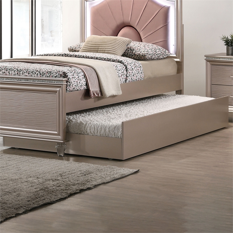 Bowery Hill Solid Wood Trundle in Rose Gold Finish for Under-Bed Storage