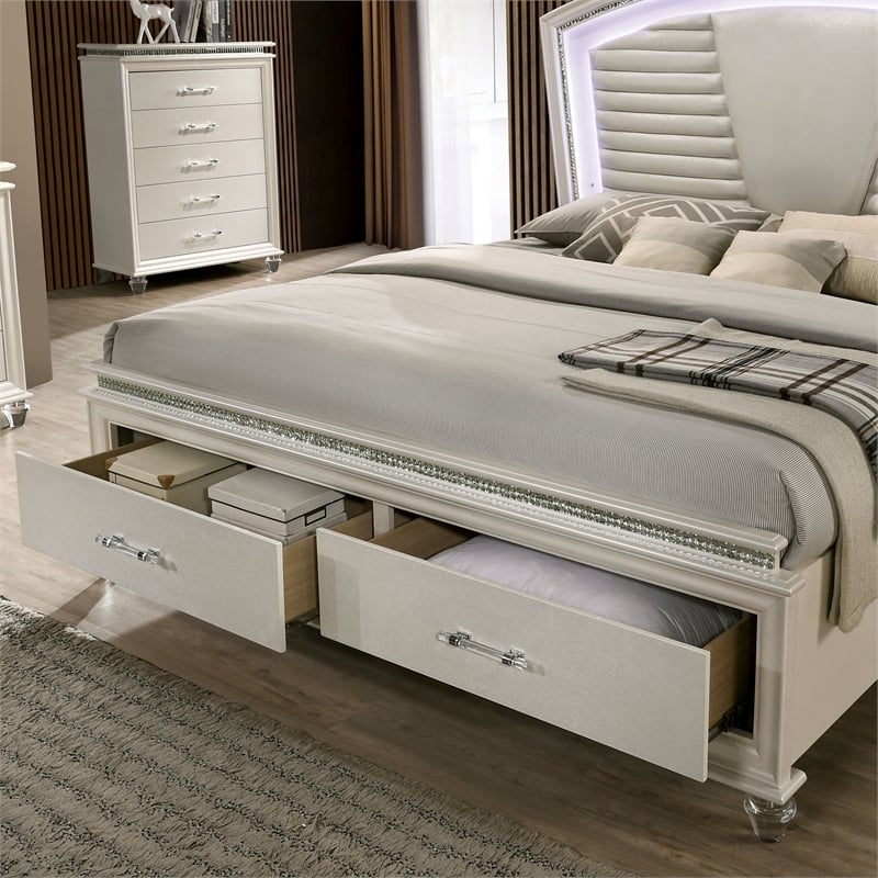 Bowery Hill Contemporary Queen Wood Bed with LED Lighting in Silver
