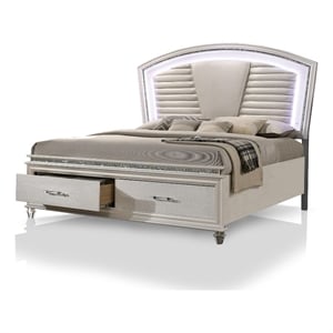 Bowery Hill Contemporary Queen Wood Bed with LED Lighting in Silver