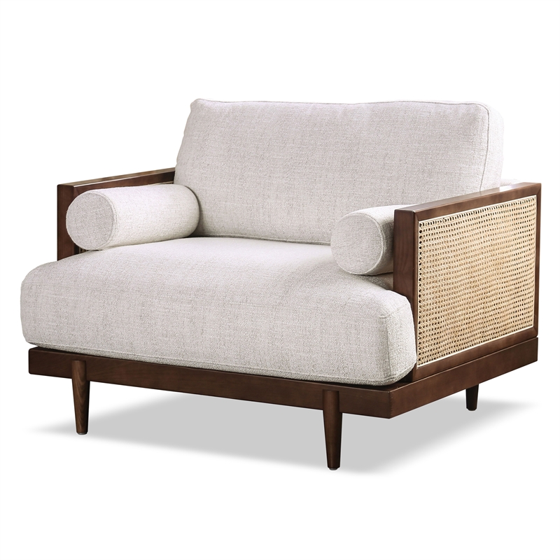 Bowery Hill Solid Wood Accent Chair in Walnut with Beige Upholstery