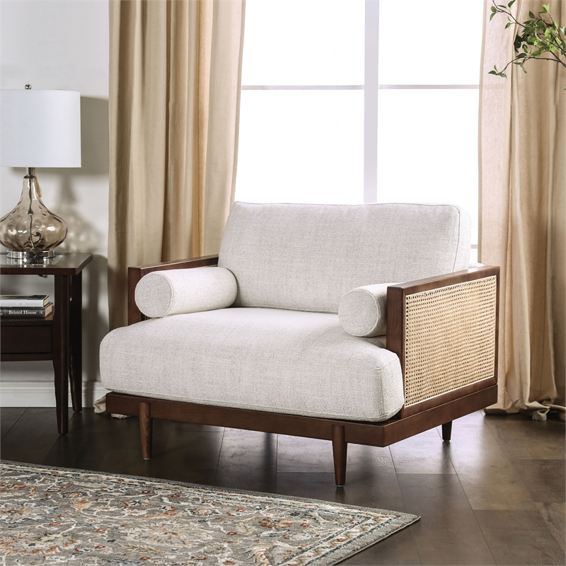 Bowery Hill Solid Wood Accent Chair in Walnut with Beige Upholstery