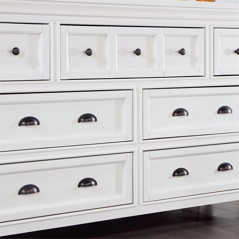 Bowery Hill 7-Drawer Wood Dresser with Mirror in Crisp White Finish