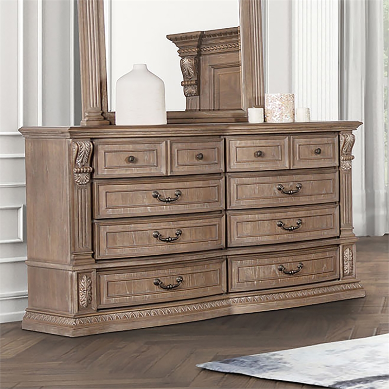 Bowery Hill 8-Drawer Transitional Wood Dresser in Weathered Oak