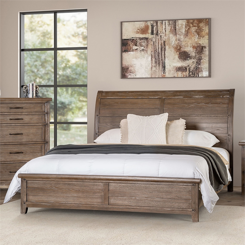 Bowery Hill Queen Panel Bed with Arched Headboard in Brown