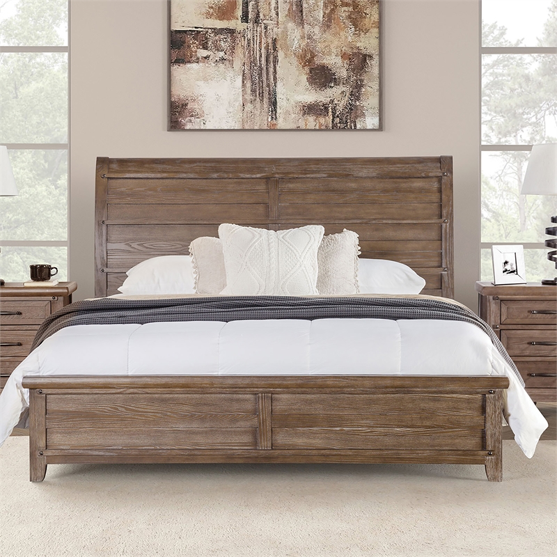 Bowery Hill Queen Panel Bed with Arched Headboard in Brown